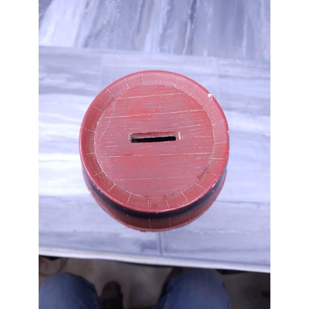 Coin Bank "For a‎ Rainy Day" Barrel Piggy Bank Complete with Cork Vintage 1950's - Picture 5 of 6